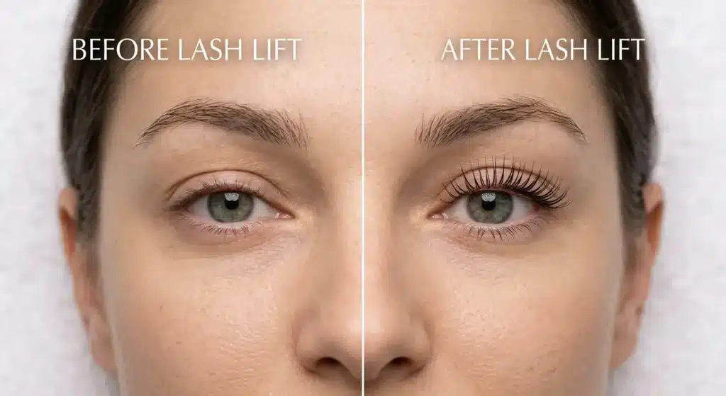 Before and after natural lash results