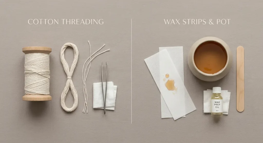 Threading tools compared to waxing tools for sensitive skin hair removal